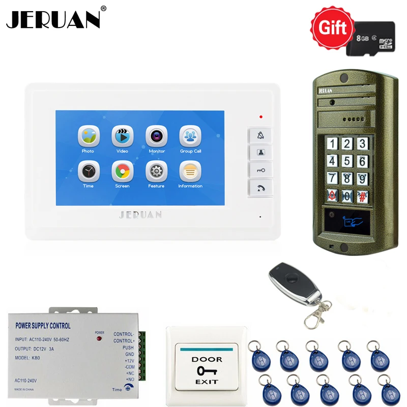 

Home 7`` LCD Video Intercom Doorbell Voice/Video Recording Intercom System kit Waterproof password Access Mini Camera + power