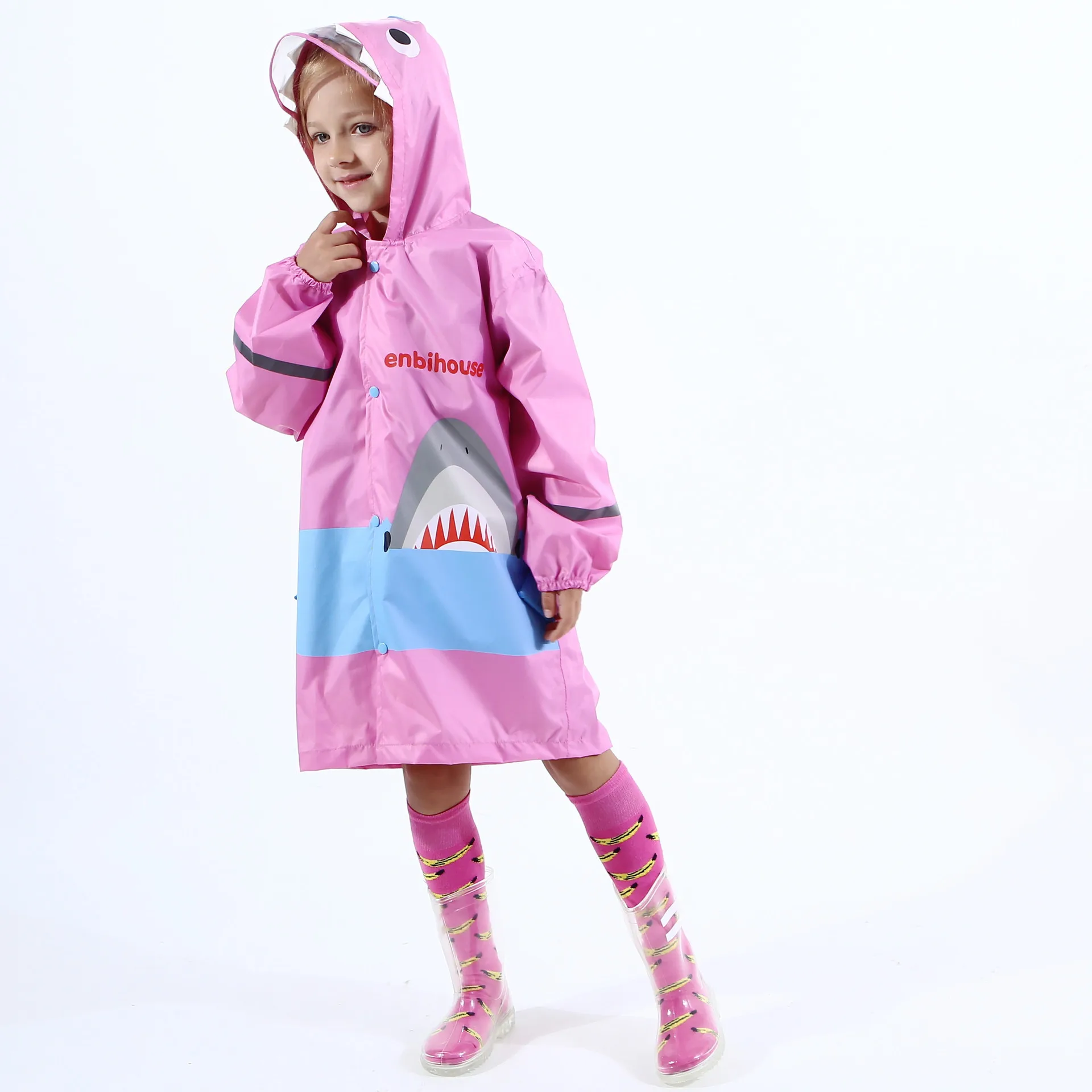 EsTong Children Big Hat Rain Jacket 3D Cartoon Portable Poncho PU Raincoat with Hoods
