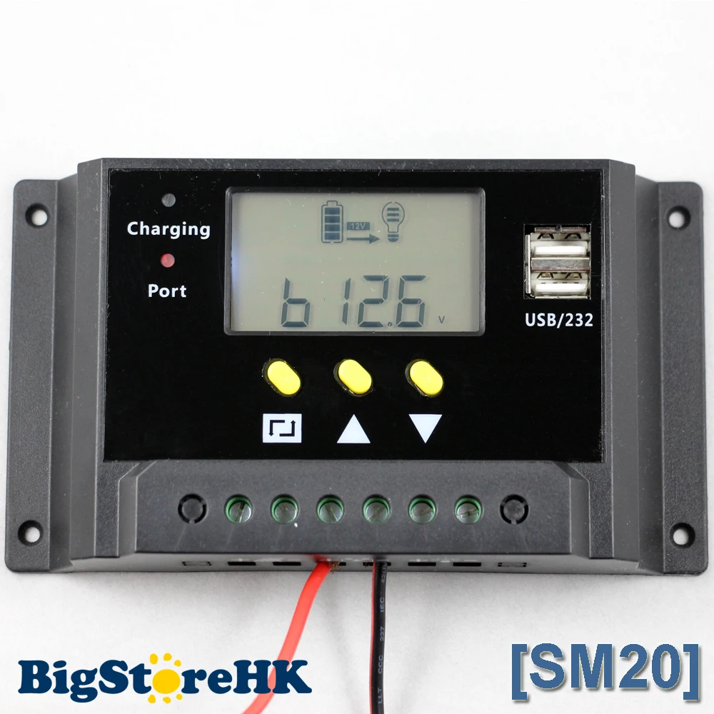 

20A Solar Charge Controller Dual 5V USB 12V 24V LCD Solar Panel Battery Charger Control Light and Timer Control SM20