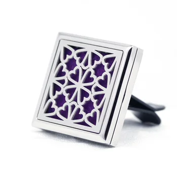 

2018 New Design 30mm Stainless Steel square design heart car aromatherapy essential oil diffuser vent clip