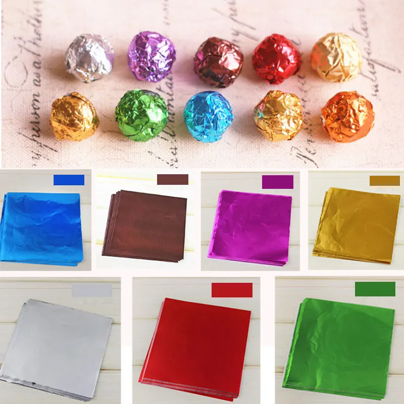 100 шт шоколадная упаковочная бумага алюминиевая фольга сахар случайный цвет 10*10 см