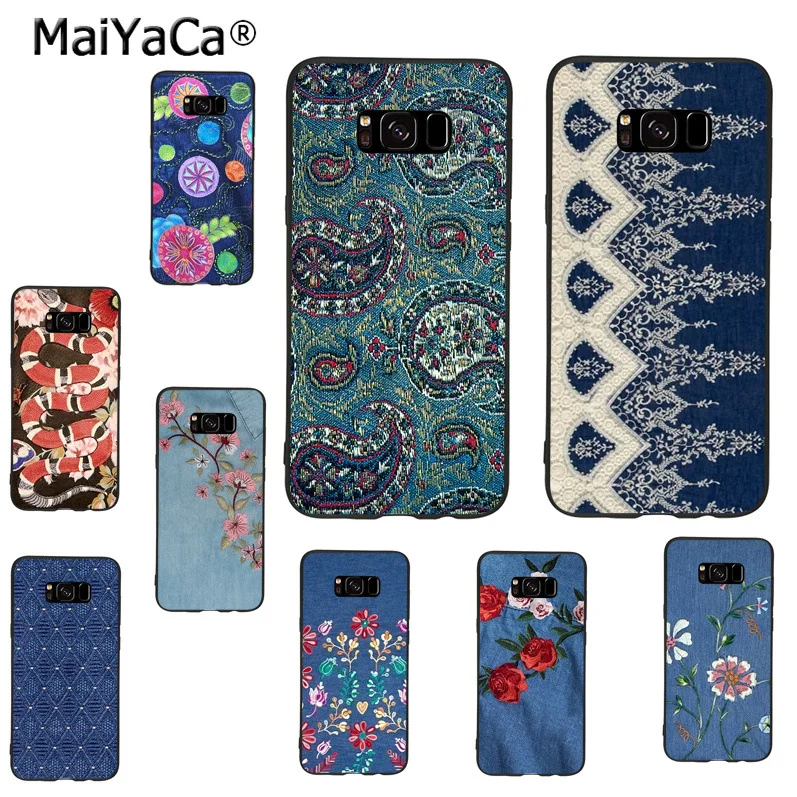 

MaiYaCa fashion Printed Denim Embroidery flower snake phone Case for samsung galaxy s9 plus note5 note8 s7 s6 s8 plus case