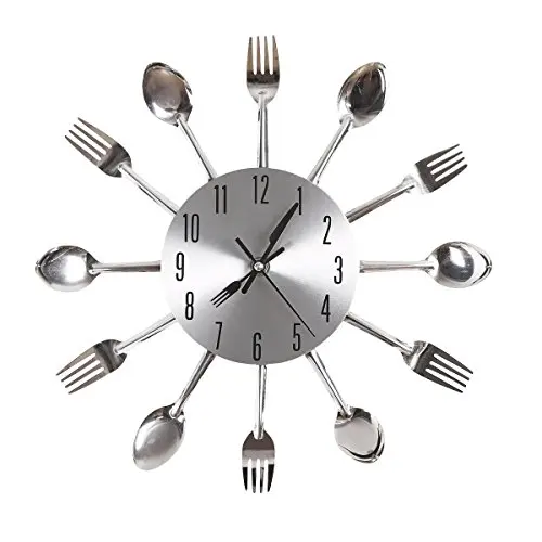 Cutlery Kitchen Fork & Knife Wall Clock / Decorative Clock, SliverWall