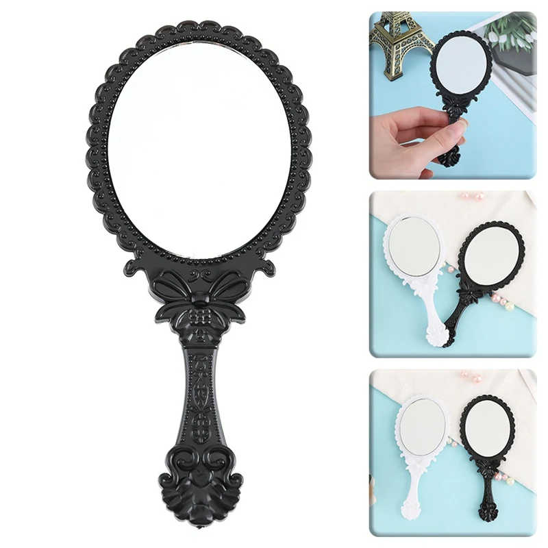 

1pc Cute Silver Vintage Ladies Floral Repousse Oval Round Makeup Hand Hold Mirror Princess Lady Makeup Beauty Dresser Gift