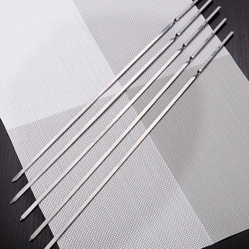 6pcs 17.7in 45cm Stainless steel Flat BBQ Sticks Shish Kebab Skewers Needle Portable Barbecue Grill Tool Picnic BBQ Accessories