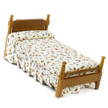 OMoToys 1:12 Масштаб миниатюрная мебель цветочный кукольный домик кровать пасторальный стиль, дерево с тканью