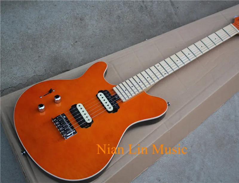 

6-String Electric Guitar,Left-hand Version,Orange Color Quilted Maple Veneer Body,Maple Fingerboard,22 Frets and can be Custom