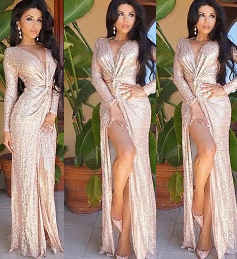 

Plus Size Arabic Muslim Gold Mermaid Long Sleeve Evening Prom Dresses Gown Long 2019 Elegant Women Formal Gala Party Dress