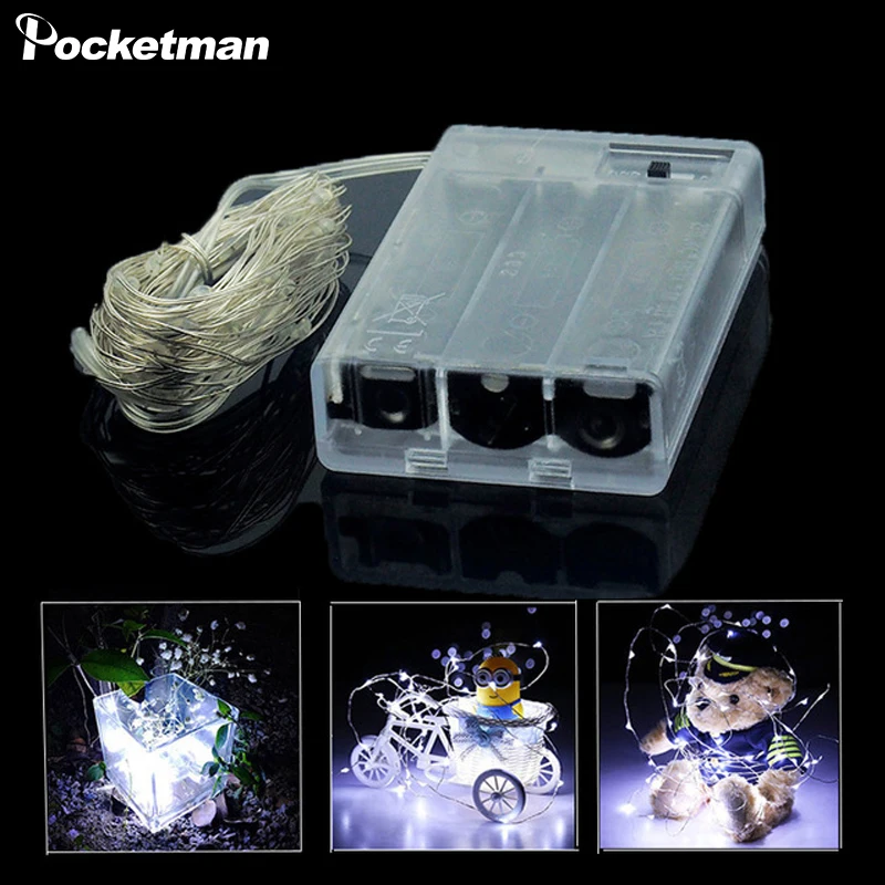 

LED String 3*AA Battery Powered Decorative Silver String Christmas Lights 2M/5M/10M for Wedding Party Decoration Fairy Lights