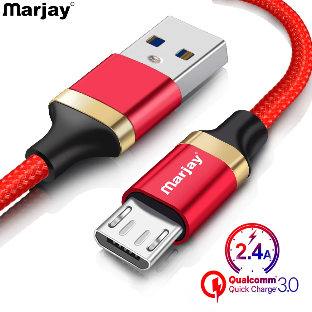 Marjay Micro USB кабель 2.4A нейлоновая оплетка быстрое зарядное устройство USB кабель для samsung Xiaomi huawei LG Mcirousb кабель для передачи данных для мобильного телефона