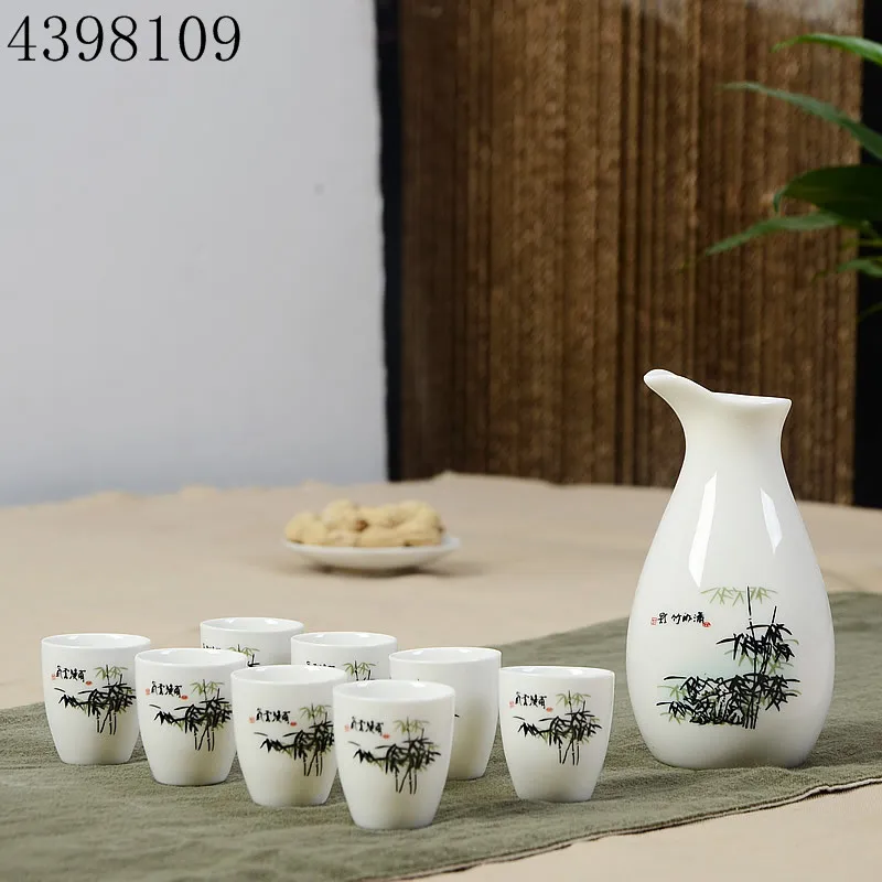 Китайский керамический набор для вина с ручной росписью/1 фляжка+ 8 чашек саке, ручная работа, набор керамических чашек для вина