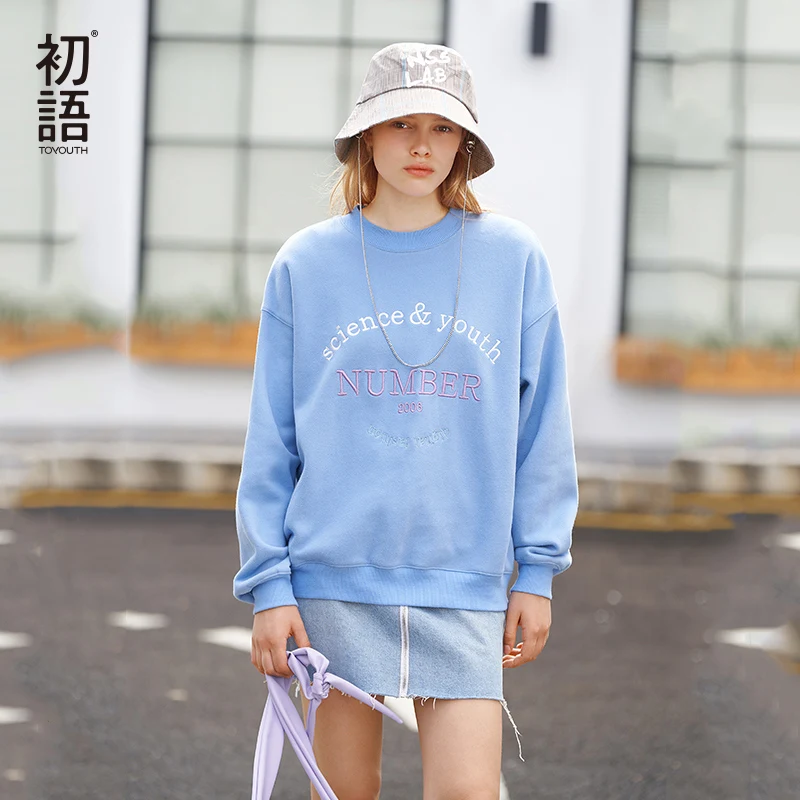 Toyouth с вышивкой надписями Для женщин Толстовка Harajuku Осень негабаритных кофты