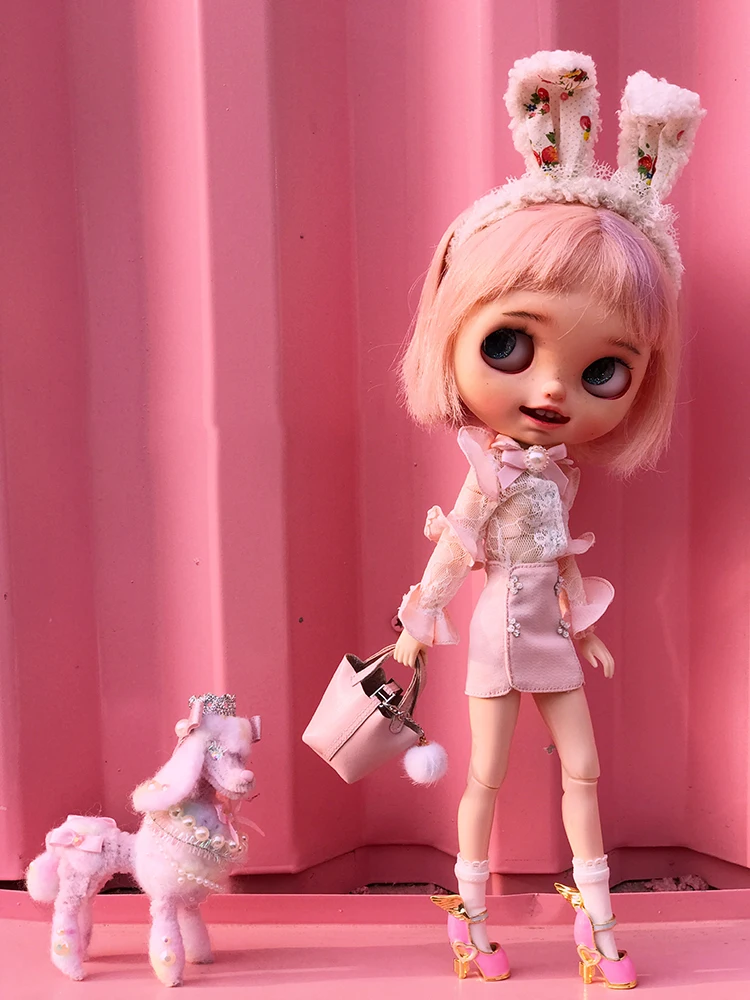 

4pcs/set Exquisite Fashion Dolls Princess Dress Set Lace Shirt+Tight Skirt+Rabbit Hairband+socks for blyth azone, 1/6 Dolls