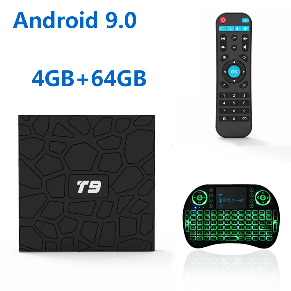 T9 Smart tv BOX Android 9,0 OS 4 Гб+ 32 ГБ/64 Гб RK3328 четырехъядерный Wi-Fi 2,4G 1080P 4K YouTube Netflix медиаприставка - Цвет: 9.0 4G-64G-Keyboard