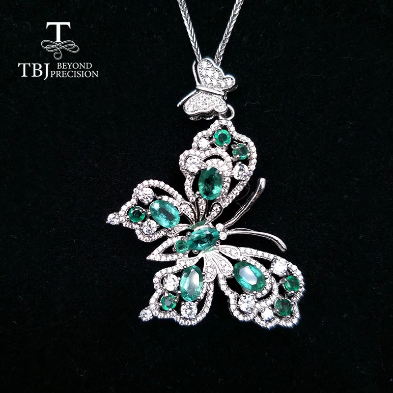 TBJ, большая бабочка Замбия Изумрудное ожерелье с подвеской из стерлингового серебра 925, прекрасное украшение с драгоценными камнями, женские вечерние юбилейные - Цвет камня: emerald pendant