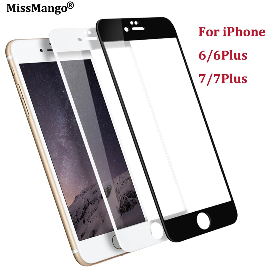

9H 0.26mm 3D Tempered Glass Film for Apple iPhone 6/ 6 Plus Screen Protector for iPhone 7 / 7 Plus Black White Film Glass Case
