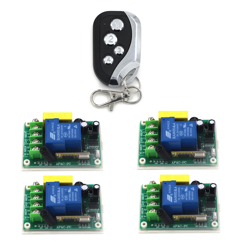 

AC 220V Remote Light Switch 1CH Wireless Remote Switch Learning Code Receiver RF 30A Relay Receiver Metal Remote Controller Home