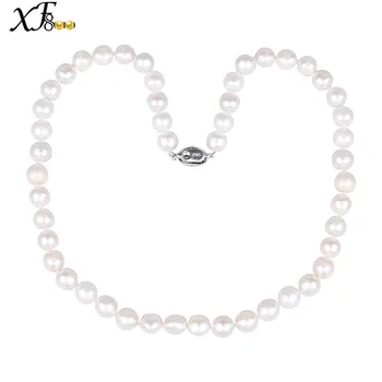 

[XF800] Pearl Jewelry Large Near Round Natural Freshwater Pearl Necklace With 9-10MM Pearl Fashion Necklaces For Women [X229]