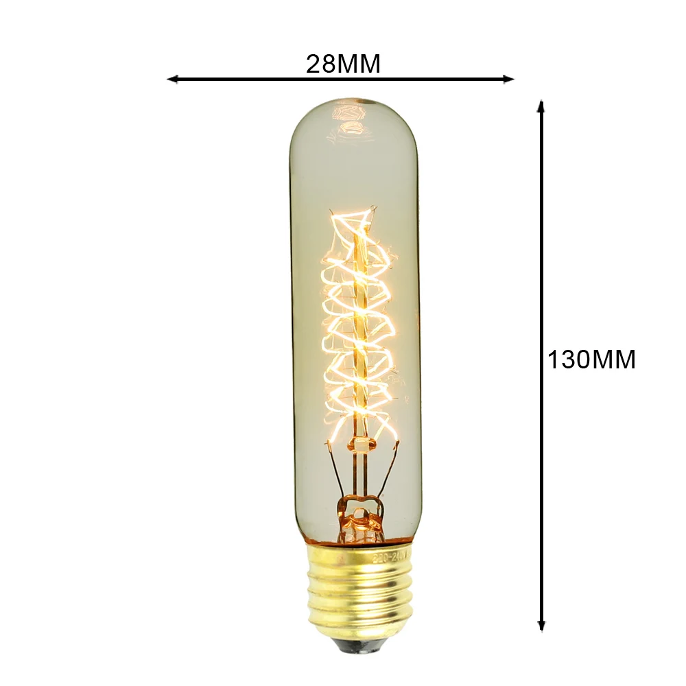 Винтаж лампочка эдисона ST64 спираль лампа накаливания 220 v 40 W Ретро flament свет для домашнего декора G80 G95 G125 T300T9 A60 звезда - Цвет: T28X130MM