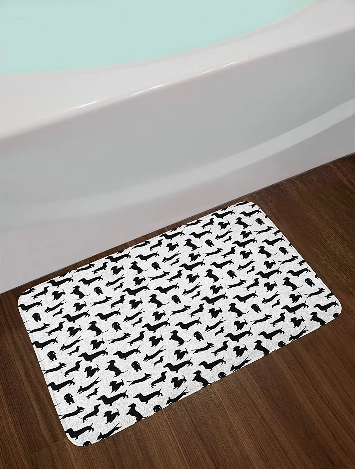 Dog Lover Bath Mat Monochrome Dachshunds In Numerous Stances