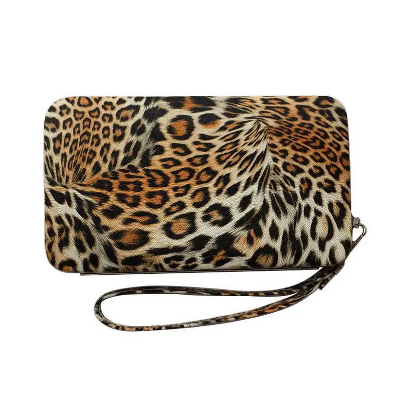 KANDRA женский леопардовый шарнирный кошелек Модный Кожаный клатч на ремешке Длинный кошелек для телефона сумка для денег монета Карманный держатель для карт - Цвет: Leopard