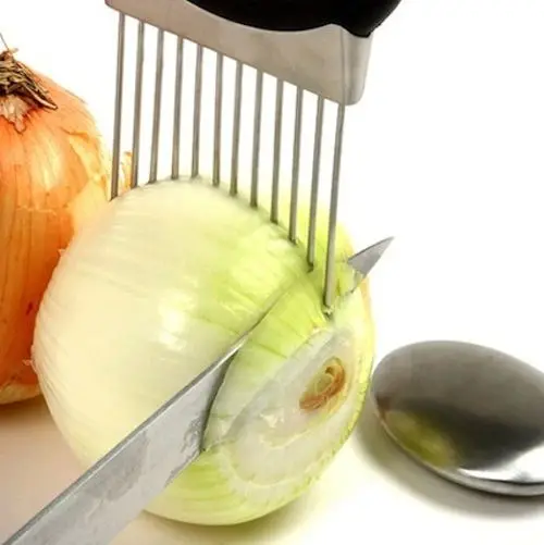 Vegetable Cutter Kitchen Gadget Stainless Steel Easy Onion Holder Slicer Tools