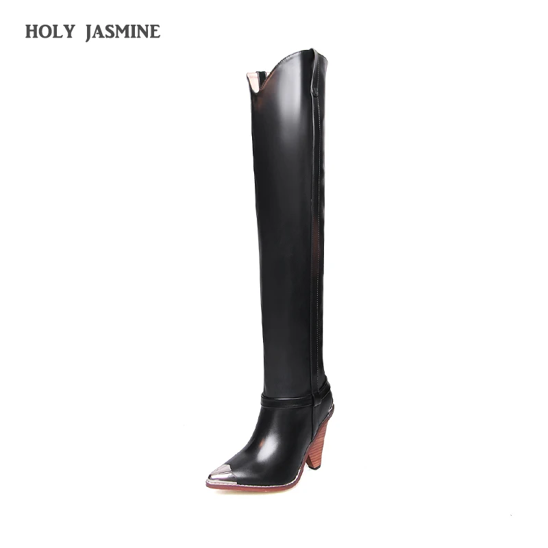 

2019 Winter brand soft leather knee high boots woman pointed toe wedges boots high heels all matched riding winter boots women