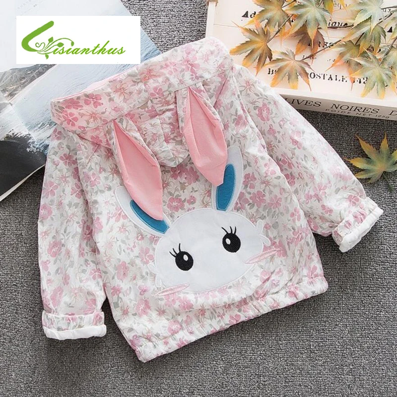 

Girls Coats and Jackets Kids 2019 Spring Flowers Print Children for Girls Clothes Cartoon Rabbit Outerwear Hooded Kids Clothes