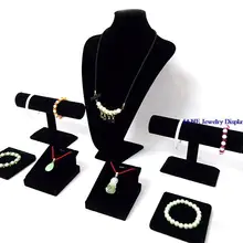 Маленький серебряный комплект для ювелирных изделий, черный бархатный держатель для подвесного ожерелья, держатель для браслета, подставка, органайзер, чехлы