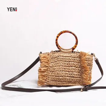 

Fashion Women Straw Bag Retro Natural Summer Rattan Bags Knitting Small Shoulder Bag Woven Beach Bags Bohemian Handbag Designer