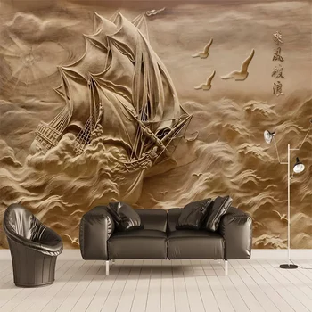

Custom Wall Cloth 3D Three-dimensional Waves Smooth Sailing Mural Living Room TV Sofa Wall Covering Waterproof Wall Paper Roll