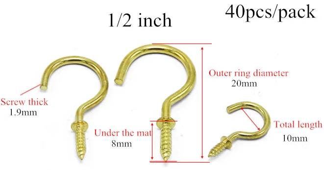 Для выведения токсинов, 40 шт с латунным покрытием чашки, крючки, станок и вопросительного знака рым-болты винт Потолочные Подвесные крючки для картинной рамы завод светильник шкаф инструмент RV - Цвет: 40pcs