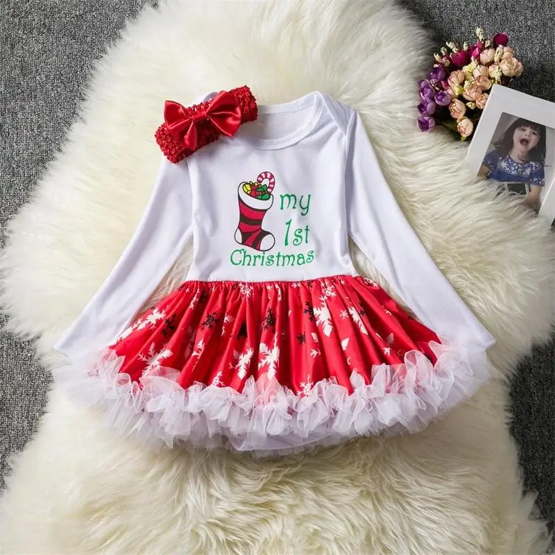 

My 1st Christmas Print Infant Baby Girls Dress Christmas Festival Princess Dresses Children Xmas Party Tutu Tulle Dress Vestido
