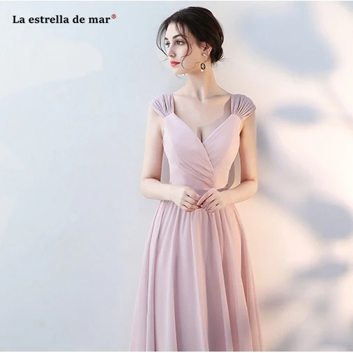 Vestido boda mujer invitada, новинка, шифоновое платье подружки невесты в 5 стилях, розовое, пыльное, голубое, длинное, brautjungfernkleid, недорогое, sukienki