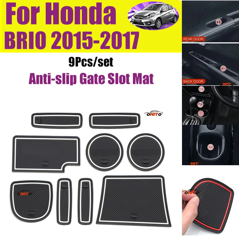 

For Honda BRIO 2015-2017 Car Styling 9Pcs/set Anti-slip Door Groove Mat Covers Cup Pad Cushion Gate Slot Mat Auto Accessory