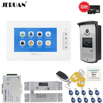

JERUAN New 7`` Video Doorbell Voice/Video Recording Intercom system kit Metal Waterproof RFID Access IR Camera with 8GB TF card