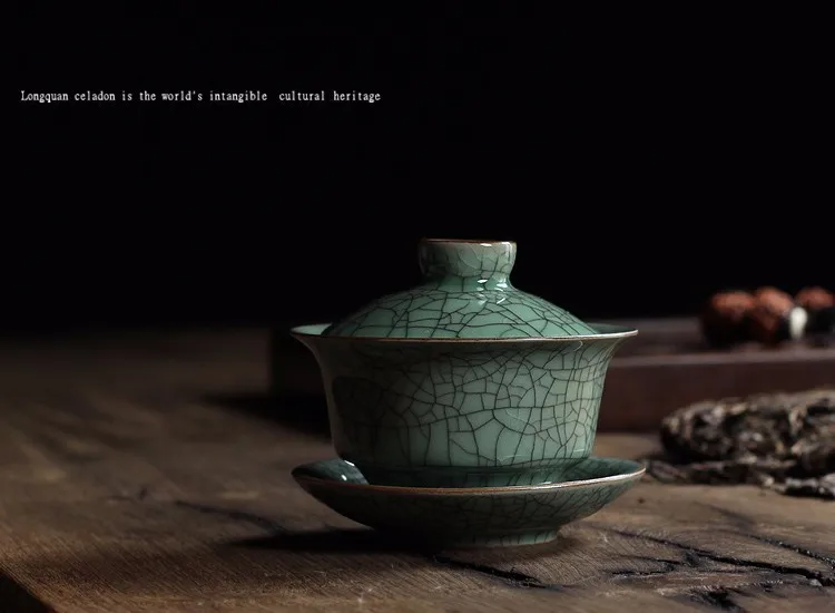 [GRANDNESS] Longquan Celadon фарфоровые Gaiwan КИТАЙСКИЕ чашки кракле глазури чайная посуда 150 мл