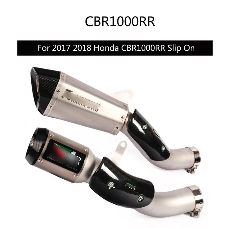 

Slip On For 2017 2018 Honda CBR1000RR Exhaust Pipe Motorcycle Exhaust Muffler Pipe with Mid Link Elbow Carbon Fiber Heat Guards