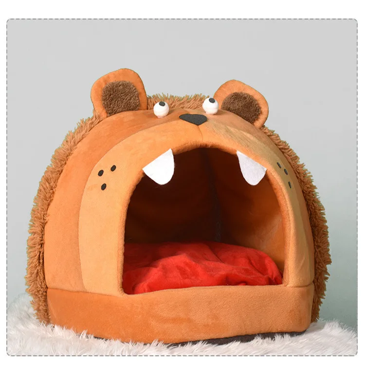 Lion Shape Cat Bed Pet House Soft Long Plush Cat Mat Dog Bed for Small Dogs Cats Nest Winter Warm Sleeping Bed Puppy Mat - Цвет: 1