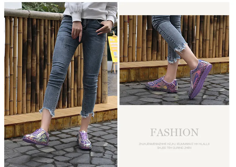Fashion Sneakers Women Flats Shoes Casual Outdoor Walking Shoes Woman Lace-up Gold Glitter Ladies Shoes Zapatos Mujer (9)