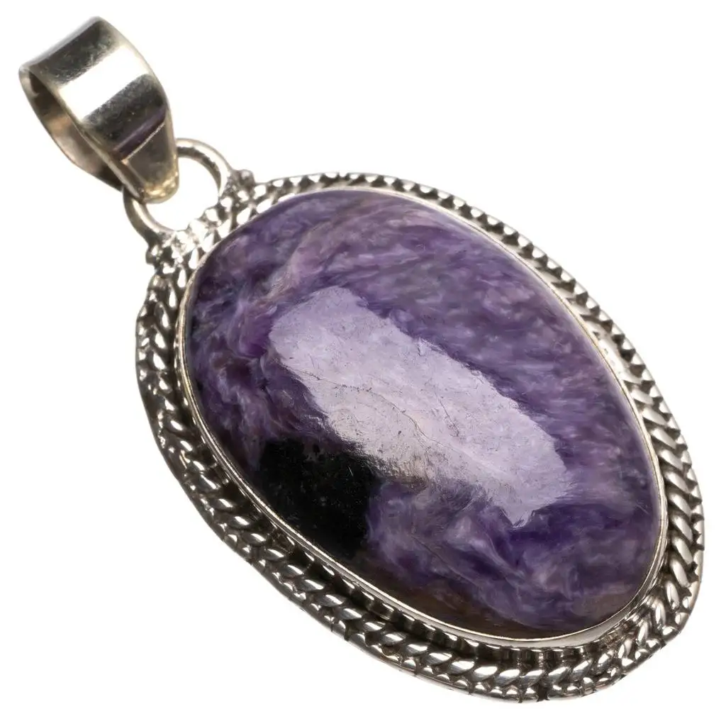 

Natural Charoite Handmade Mexican 925 Sterling Silver Pendant 2" T0001