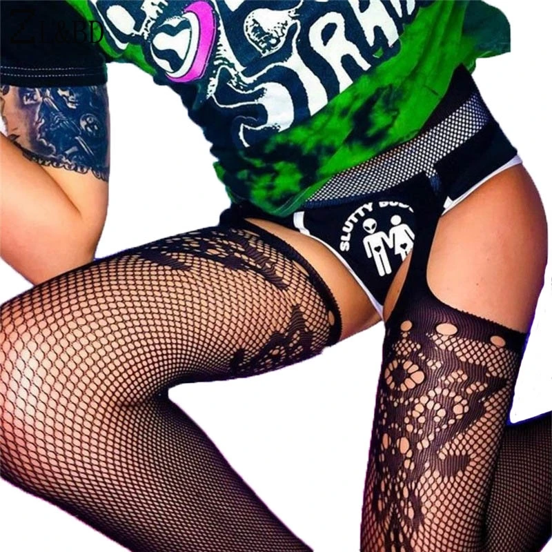 

Women Black Mesh Fishnet Tights Sexy Open Stockings One-pieces Hollow Garter Lace Pantyhose Panty Night Club RH221