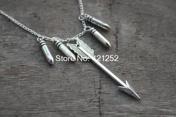 

12pcs teen wolf inspired necklace arrow and bullet charm necklace jewelry silver antique jewelry