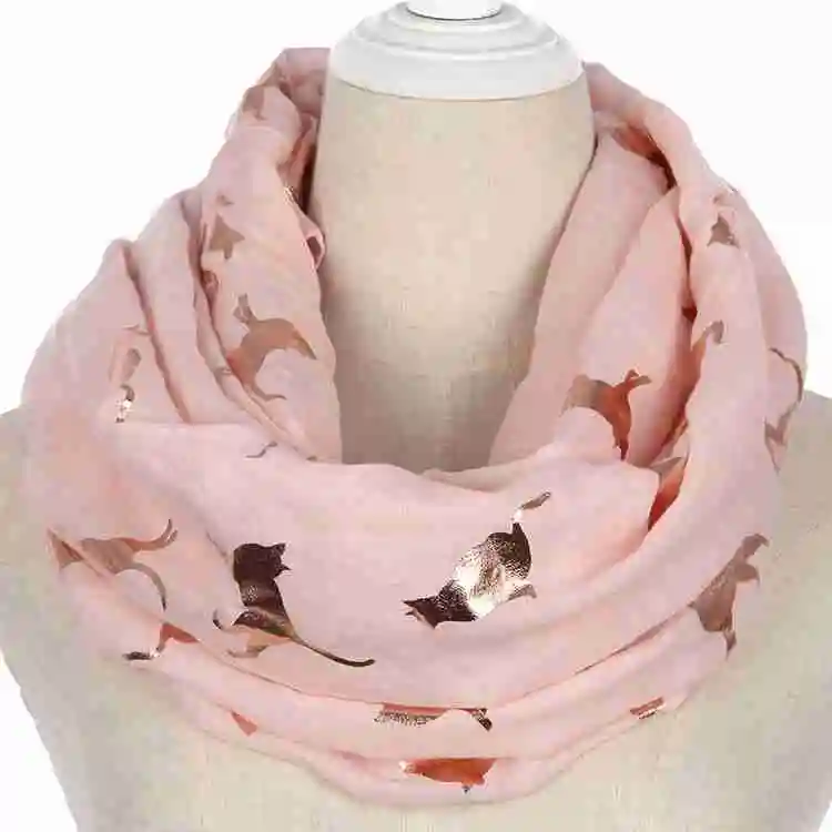 Winfox модные черный, розовый серый темно шарф для женщин женские блестящие Фольга Золотой металлик кошачий шарф обёрточная бумага шаль - Цвет: Pink Loop