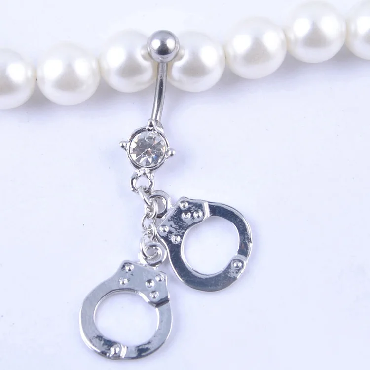 Trendy Handcuffs Shaped Crystal Rhinestones Inlaid Navel Belly Button
