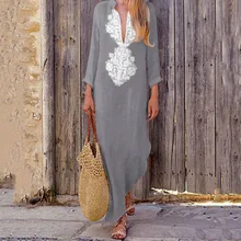 Пляжное парео для женщин, Пляжная накидка с юбкой, туника для саронгов, комбинезон,, круглый вырез, свободный, длинный рукав, хлопок, лен, зимнее платье