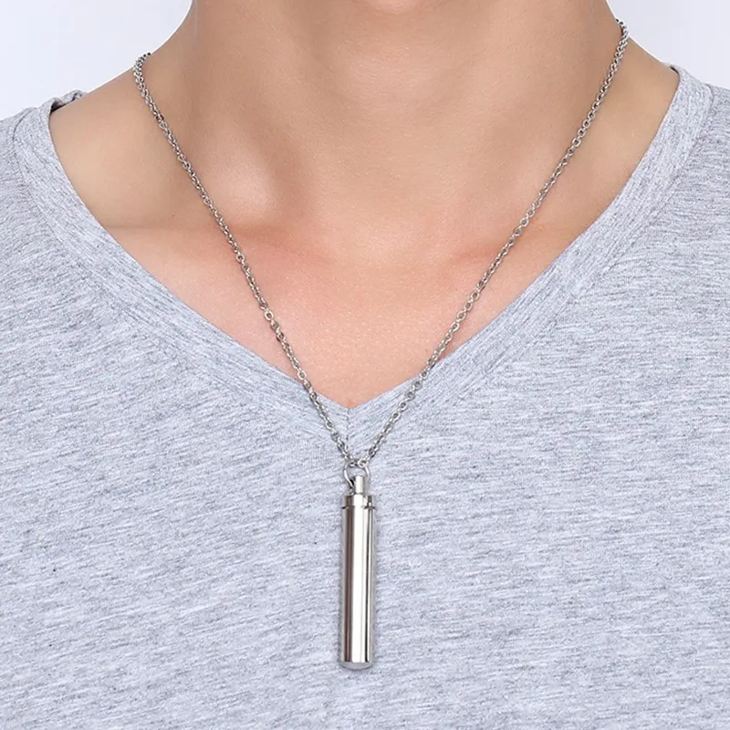 ZORCVENS мужской женский кулон-капсула ожерелье серебристый цвет открыт цилиндрические подвески из нержавеющей стали ювелирные изделия remembrance