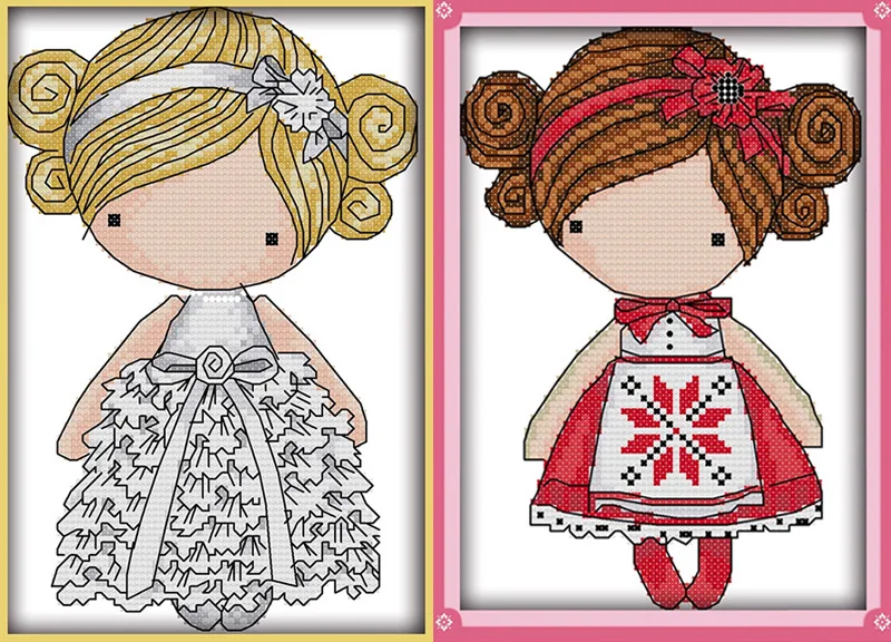 Белое платье красное платье для девочек брезентовый комплект для девочек DMC, комплект для вышивки крестиком, Набор для вышивки крестиком