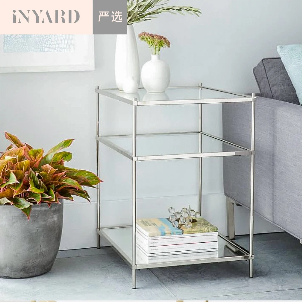 [InYard selected]Metallic gold silver, Nordic, modern, simple line, glass stainless steel, side table, edge a few