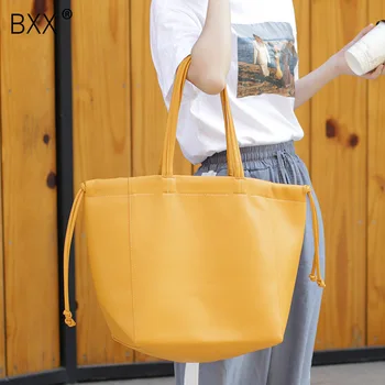

[BXX] 2020 New Women's Concise Large Capacity Bag Single Shouler Package Fashion Casual Drawstring Shopping Tote Bag Women DA123